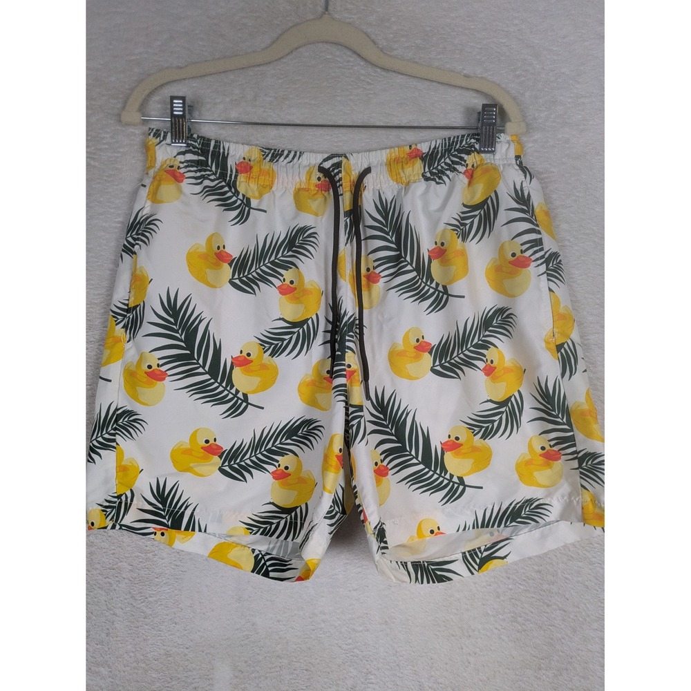 WXYZ MFG. CO Swim Trunks Men's Medium White Yellow Rubber Duck Palm